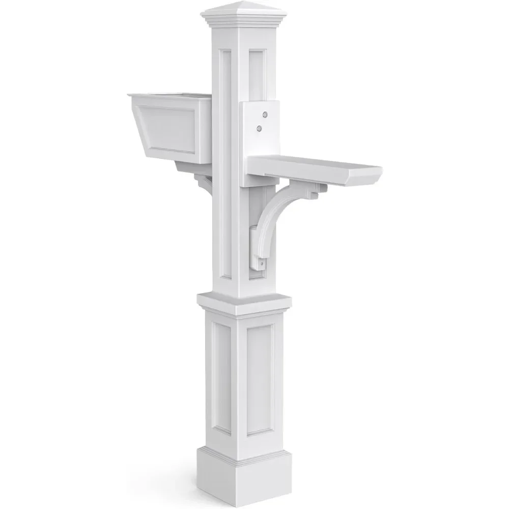 

Inc. Westbrook Plus Mail Post|White|40.5in L x 8in W x 56.5in H|Standard Post| Arm Plus & Planter (5830-W)