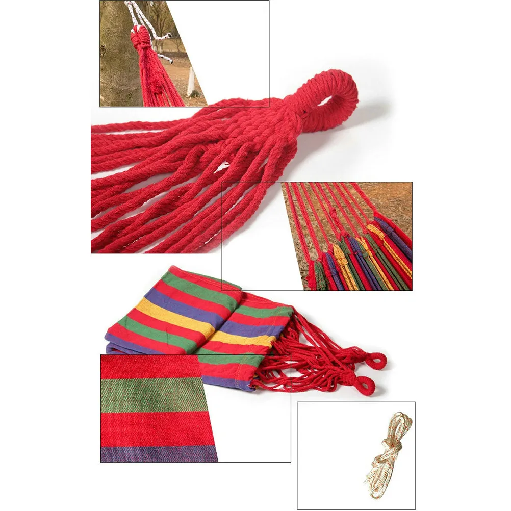 Rainbow Striped Thickened Wide Camping Hammock Portable Foldable Outdoor Hanging Sleeping Bed Anti-Rollover Parachute Cloth