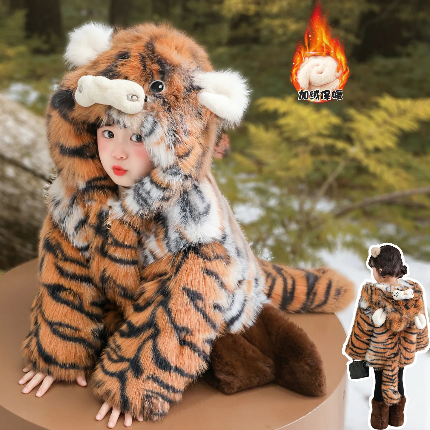

Disney 2025 Kids Faux Fur Coat, Tiger Pattern Plush Jacket for Boys & Girls, Winter Warm Fuzzy Outerwear