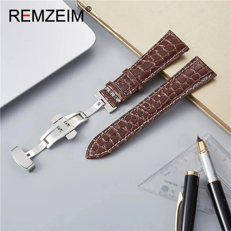 

Кожаный ремешок для часов с крокодиловым узором 18 мм, 20 мм, 22 мм, 24 мм, браслеты на запястье, мужской деловой сменный браслет с пряжкой-бабочкой