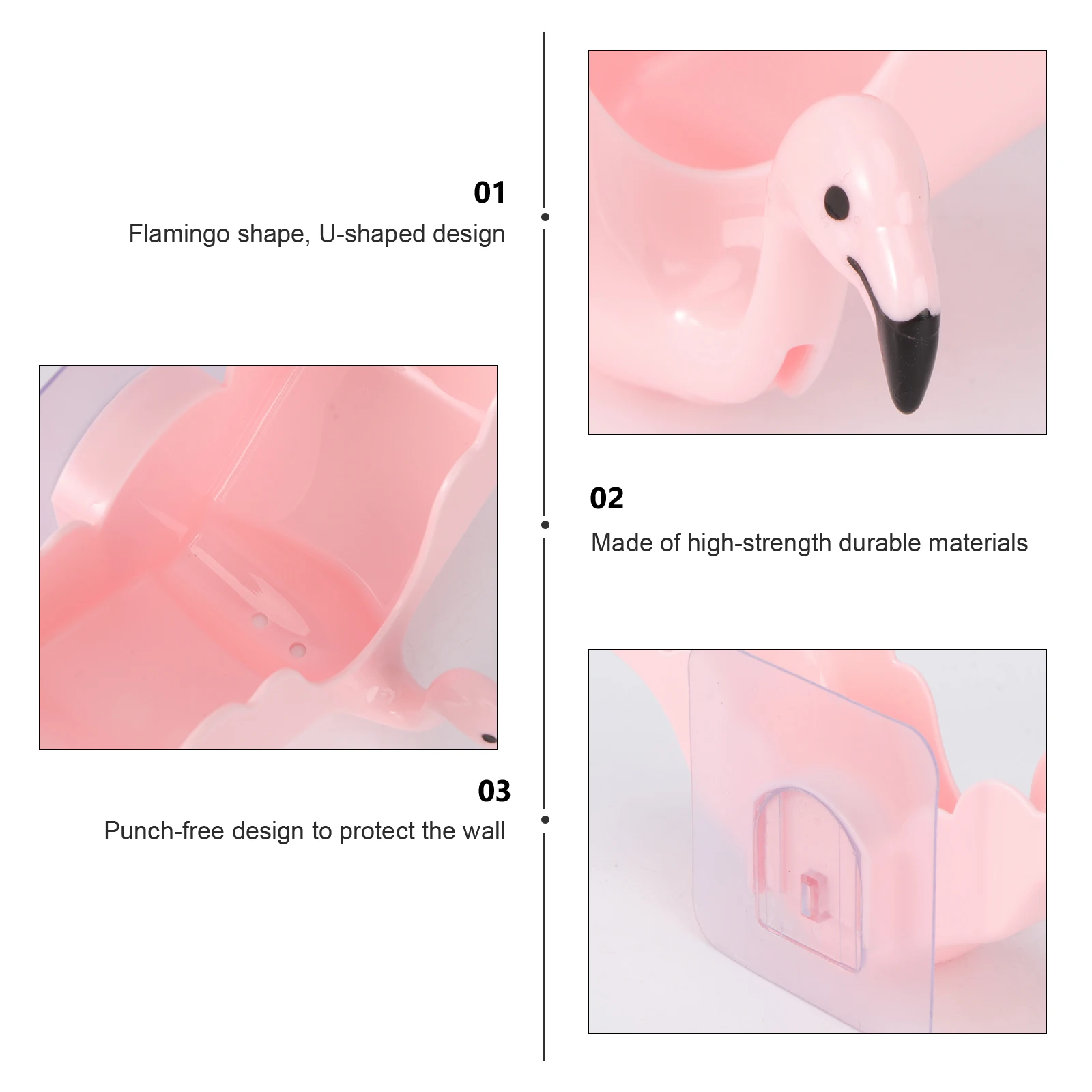 

1pc Flamingo Shape Wall Mounted Holder U-Shaped Soap Dish Drain Hole Bathroom Kitchen Mountable Pink Non-Metal Soap Box