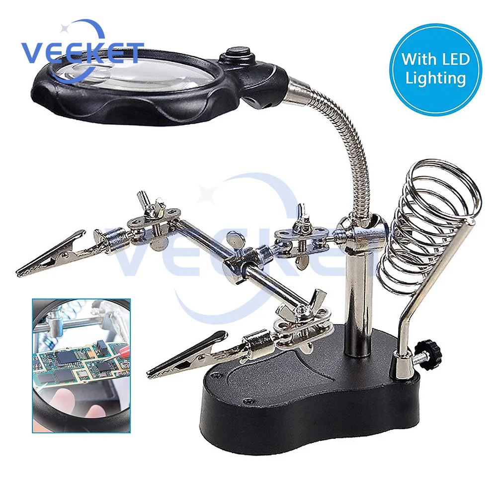 محطة لحام مكبرة LED محمولة مع حامل إعادة العمل أداة إصلاح لحام سطح المكتب للإلكترونيات
