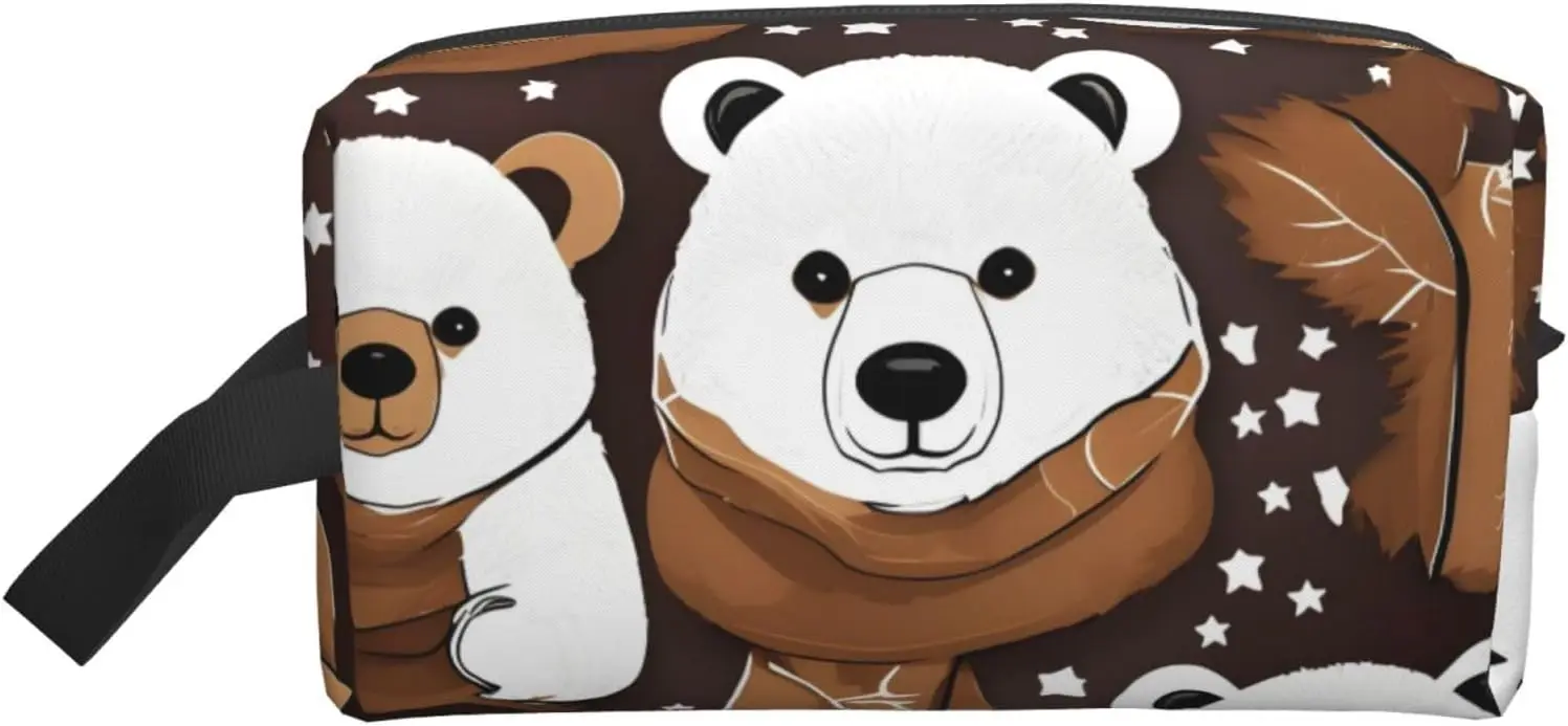 

White bear brown bear print Travel Toiletry Bag for Men,Shaving Kit with Large Capacity for Travel Accessories