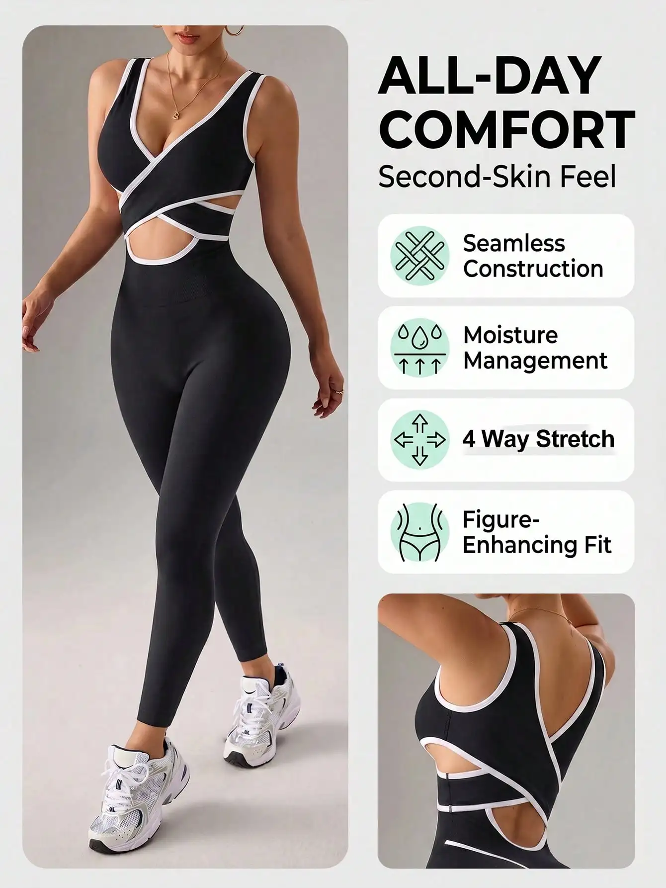 Women Criss Cross Back Cutout Seamless Fitness Jumpsuit Sleeveless Tight Athletic Leggings Gym Sports