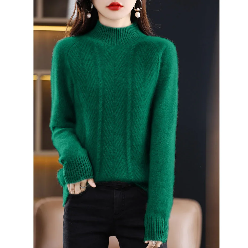 Women\'s Woolen Sweater Autumn Winter Thicken Half Turtleneck Knitted Pullover Jumper Female Loose Bottoming Cashmere Sweater 4XL