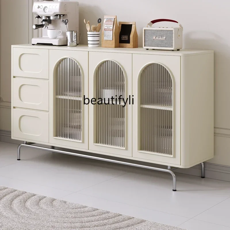 

French cream style dining side solid wood tea kitchen multi-functional modern simple locker