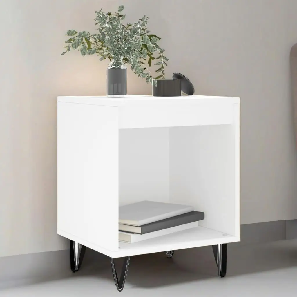 Set of 2 White Bedside Cabinets 40x35x50 cm - Stylish Engineered Wood Nightstands