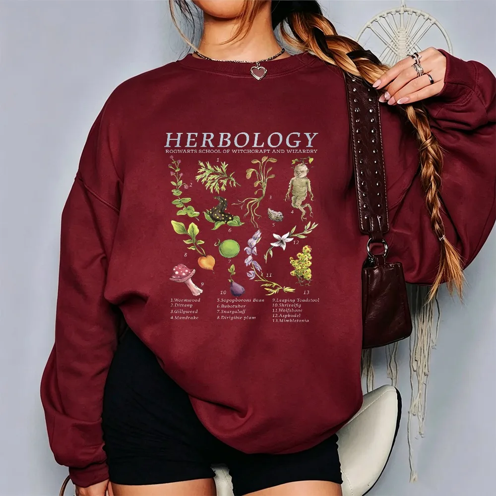 Herbology Botanical Chart Graphic Pullover, Magic Plant Mushroom Vintage Science Reference Art Print Casual Unisex Sweat Tops