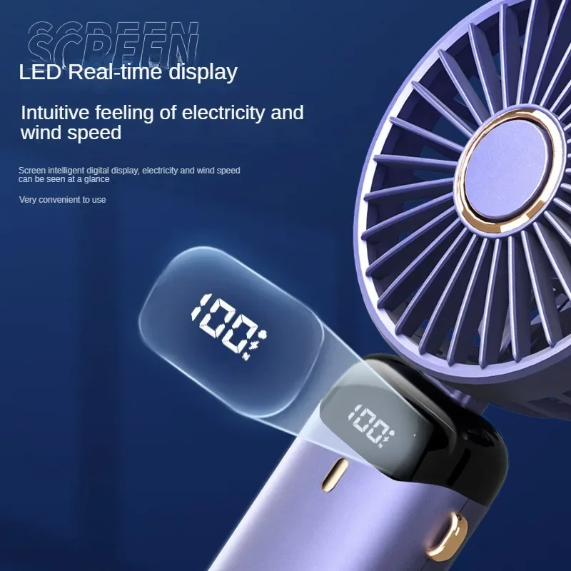 3000Mah Handheld Mini Fan Opvouwbare Draagbare Nek Opknoping Ventilatoren 5 Speed Usb Oplaadbare Ventilator Met Telefoonstandaard En Scherm