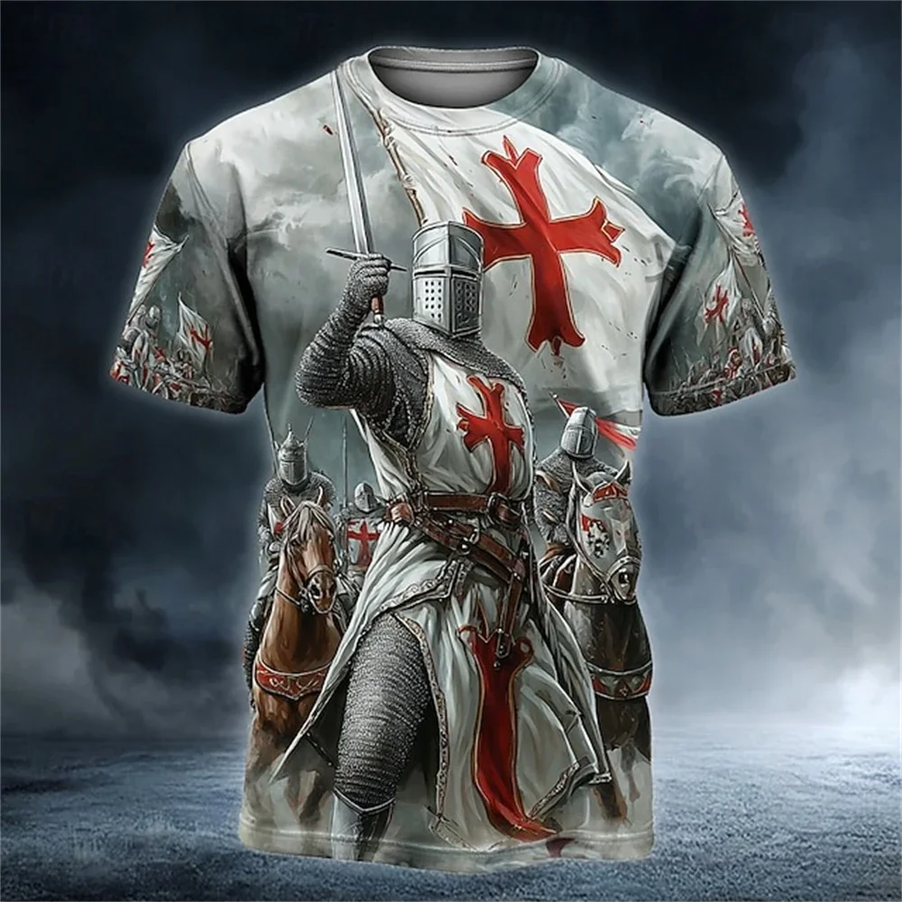 Crusader Knights 3D Print Men's T Shirt Hip Hop Trend Style Street Tees Summer Casual O-neck Short Sleeve Tops Fashion Clothing