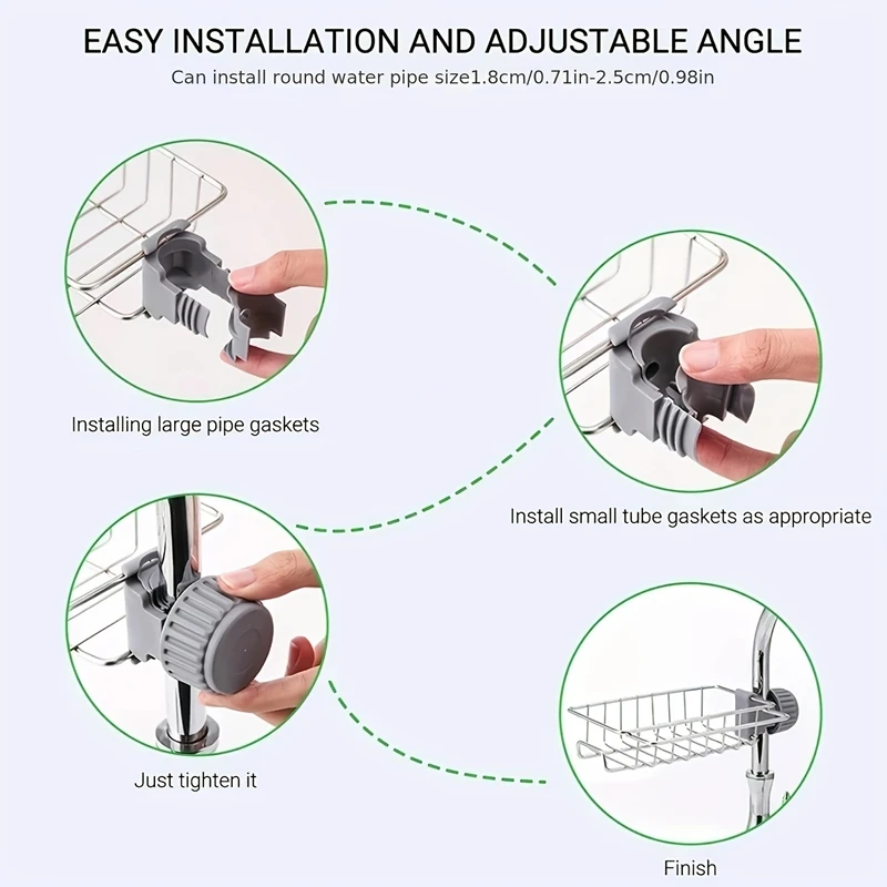 Kitchen Stainless Steel Sink Drain Rack Sponge Storage Basket Faucet Holder Soap Drainer Towel Rack Shelf Organizer Accessories