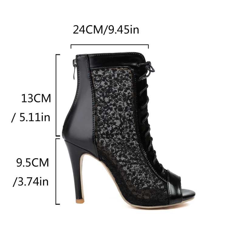 Fashion Summer Jazz Dance Shoes Peep Toe Ankle Boots for Women Sexy High Heels Lace-up Black White Sandals Female Big Size 44 45