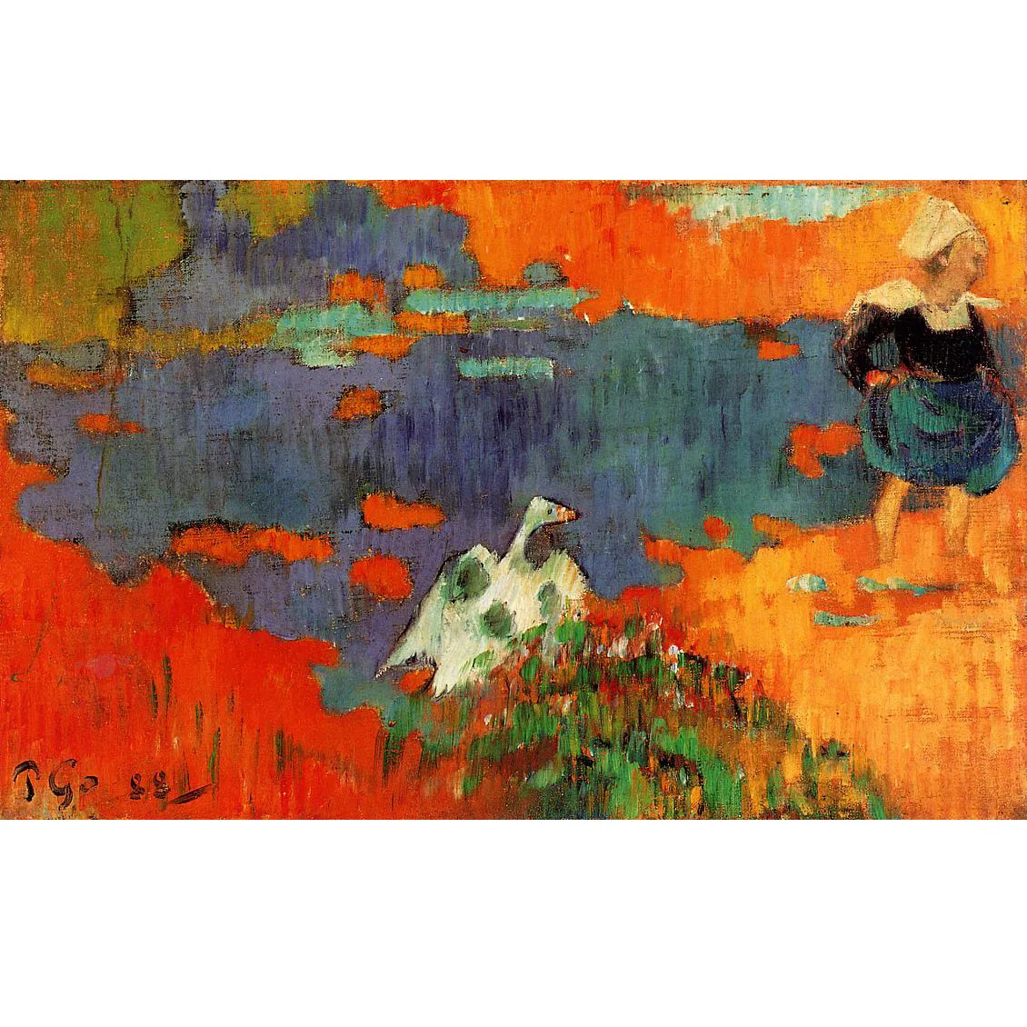 

Breton Woman and Goose by the Water by Paul Gauguin Hand painted fmaous oil painting replica Modern home wall art canvas