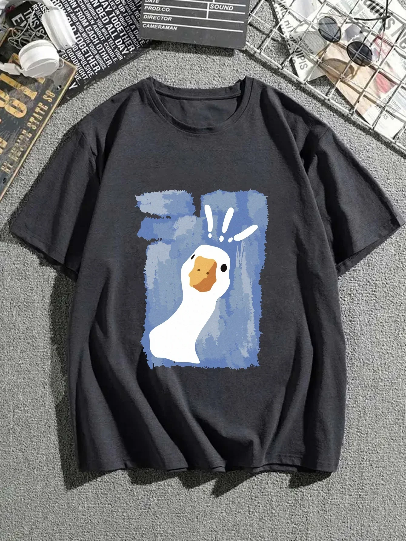 

Plus Size Men's Casual Graphic Tees For Summer, Question Mark Duck Print Oversized T-shirts, Trendy Chic Outfit Men's Clothings