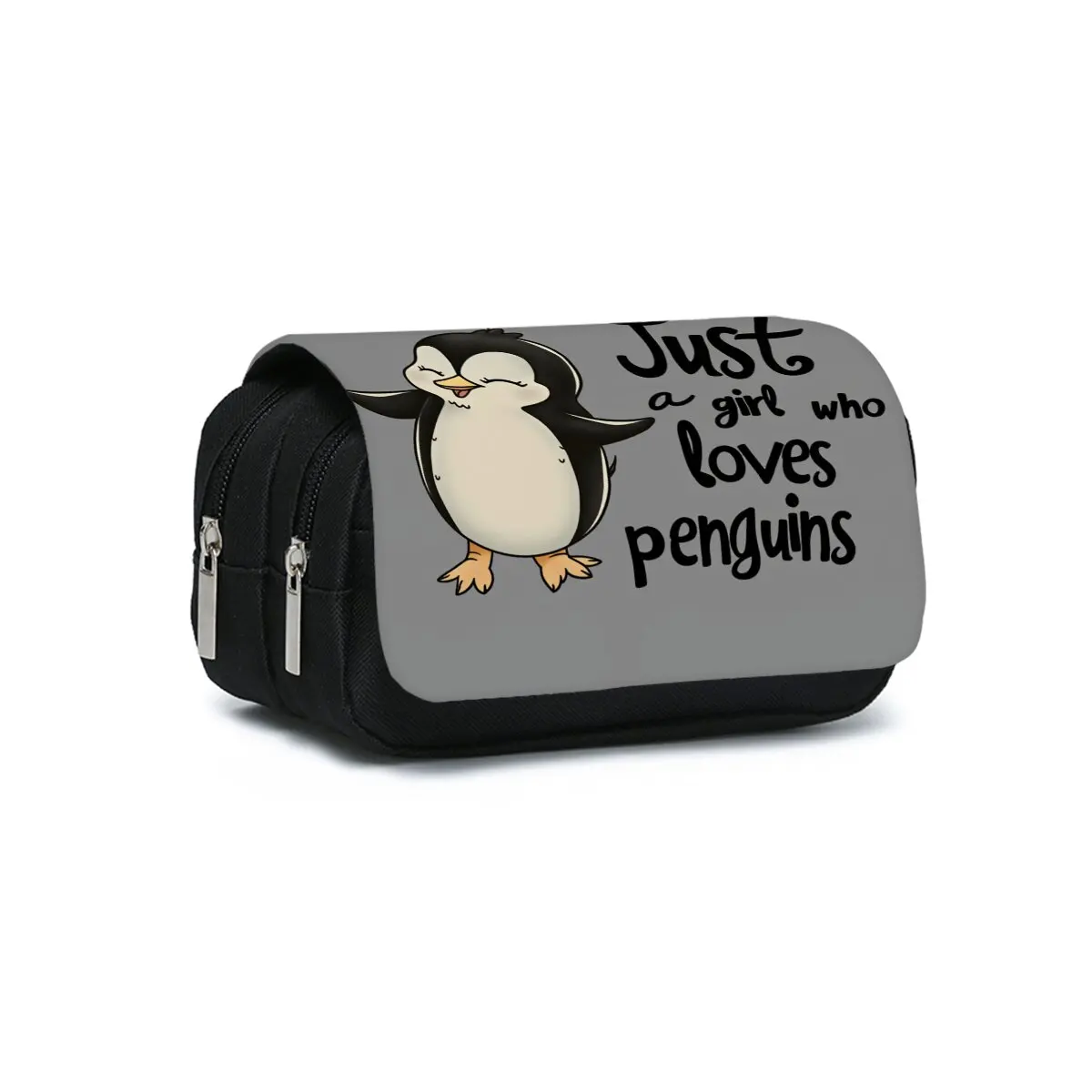 Stiftetui mit Pinguinmuster, doppelt klappbar, aus Stoff, für Jungen/Mädchen, bestes Geschenk, 2D-Flachstiftetui, für Schule und Büro, für Kinder