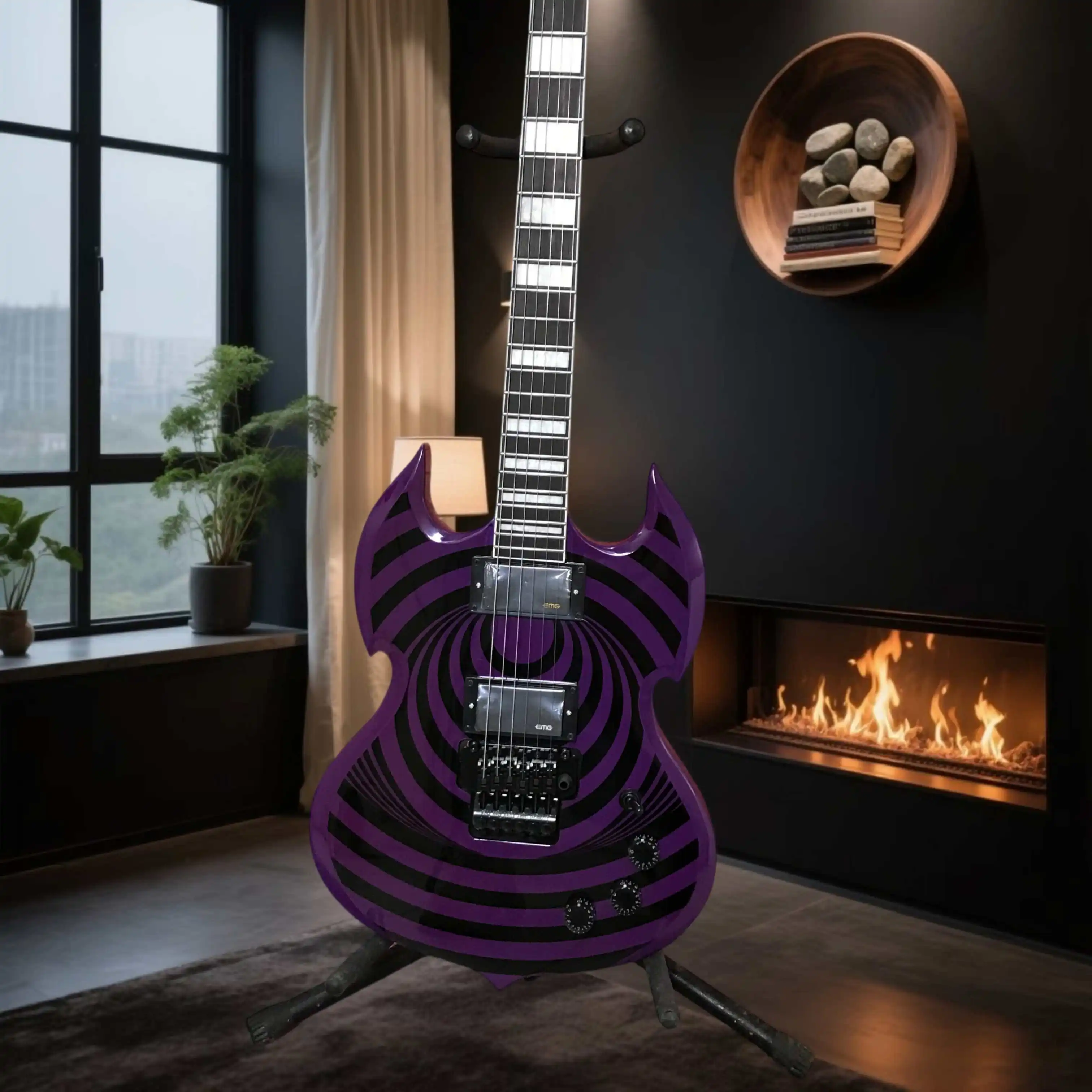 Gloss Purple Electric Guitar Black Hardware Double Coil Pickup Smooth Sustain Indie Folk Rock Professional Use Versatile Tone