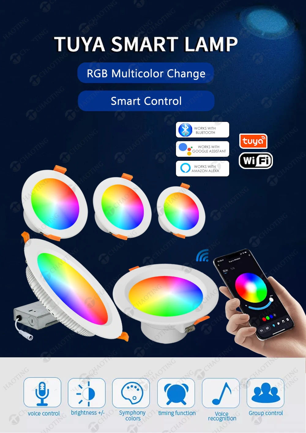 led embutido spot light wifi bluetooth app remoto alexa controle de voz downlight inteligente rgb dmx escurecimento multicolor 01