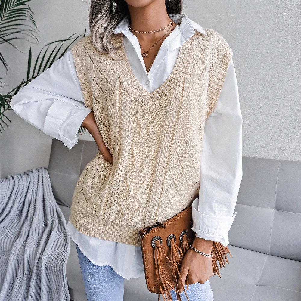 2023 Autumn Winter Women Knitted Sweater Vest Casual Sleeveless Pullovers