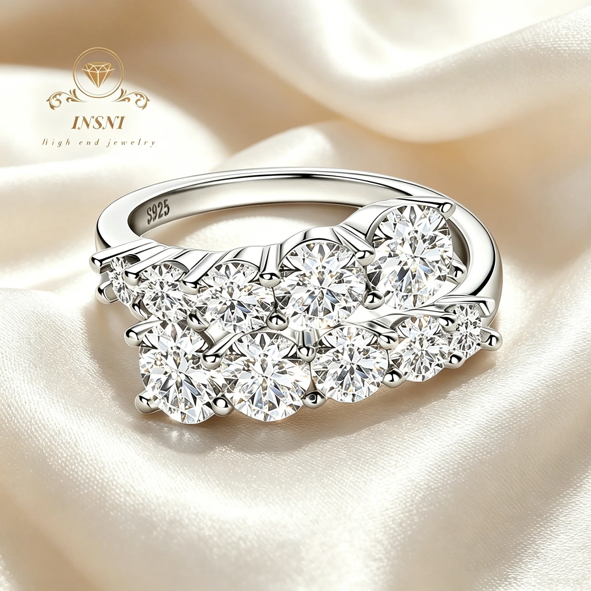 

Group Set Diamond Multi Row Moissanite Silver Ring Double-Headed Adjustable Moissanite Jewelry High-End Minimalist Luxury Gift