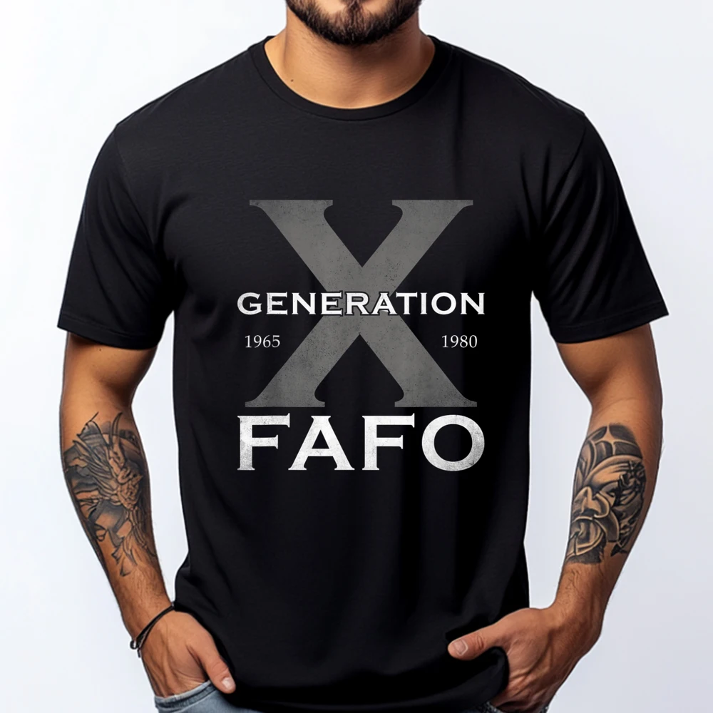 الجيل X مضحك FAFO 60s 70s Gen Xers الساخرة Gen X الأزرق والأبيض الجرافيك تي شيرت عالية الجودة تي شيرت رجالي