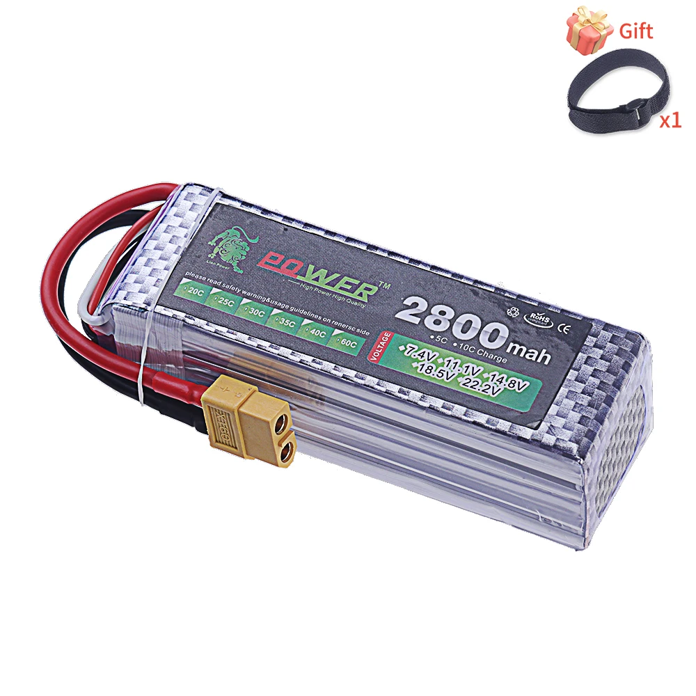 Batterie Lipo 14.8V 4S 2800mAh 60C, pour hélicoptère RC FPV, quadrirotor, importateur de course, pièces de voitures et bateaux, prise T/count60