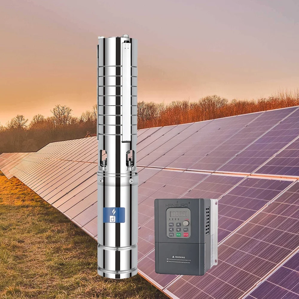 7hp 19m3/h 4 بوصة 170 متر 380 فولت التيار المتناوب/تيار مستمر الفولاذ المقاوم للصدأ المكره بئر عميق المياه مضخة الطاقة الشمسية لبركة الآبار