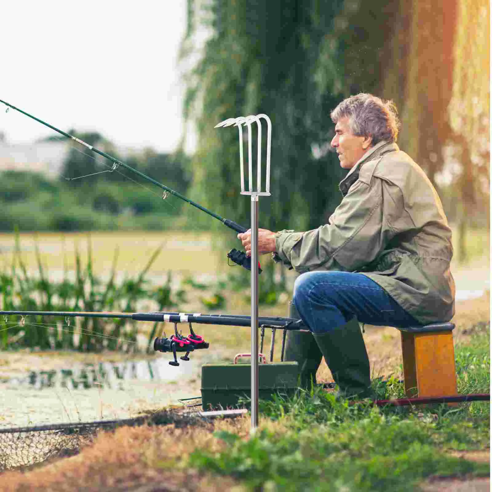 Perlengkapan Budidaya Kolam Alat Berkebun Stainless Steel 4 Gigi Rake Perak Pertanian Menerapkan