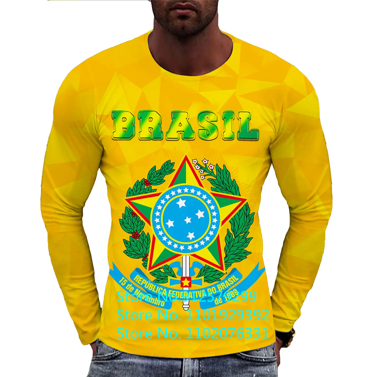 2022 Autumn New Mens Vintage Brazil Flag Long Sleeve T Shirts Fashion Harajuku Ethnic Printed Brasil Tee Shirts