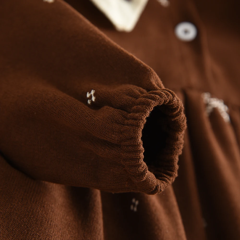 Braunes Schleifenkleid mit langen Ärmeln für Babymädchen, Herbstmode, neue Partykleider für Mädchen, niedlicher Puppenkragen, Freizeitkleidung – Detail 27