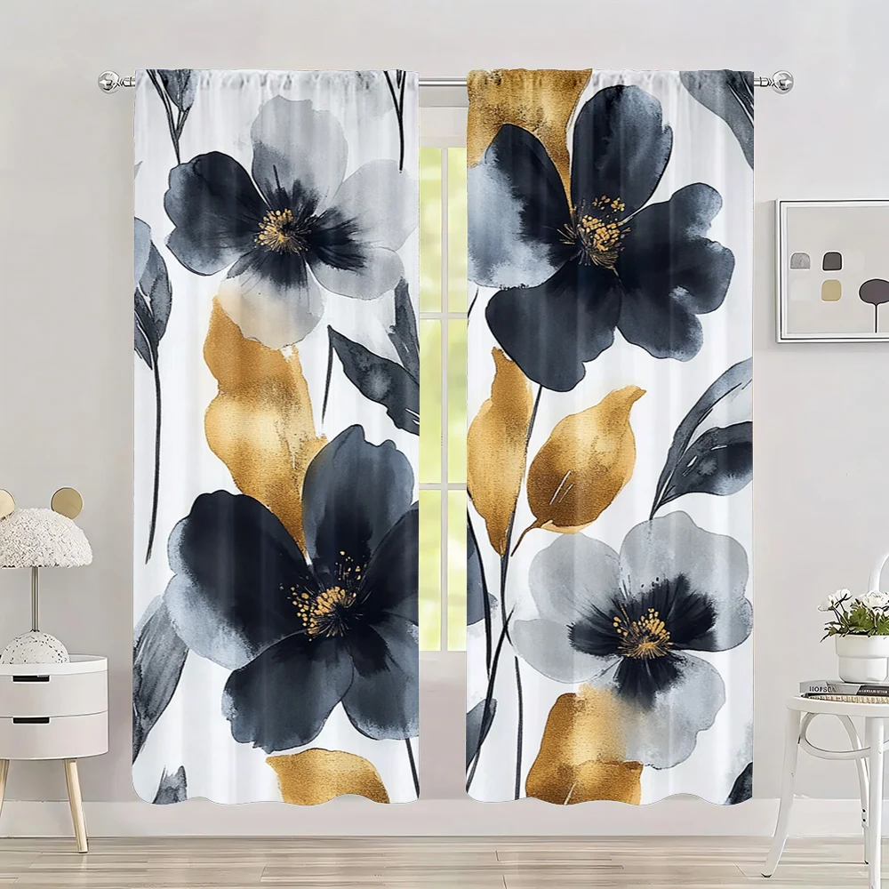 

2pc, Party Curtains (20.67x45.67in,29.53x65.35in,29.53x102.36in,41.34x90.55in,51.18x82.68in) Modern abstract gold and black