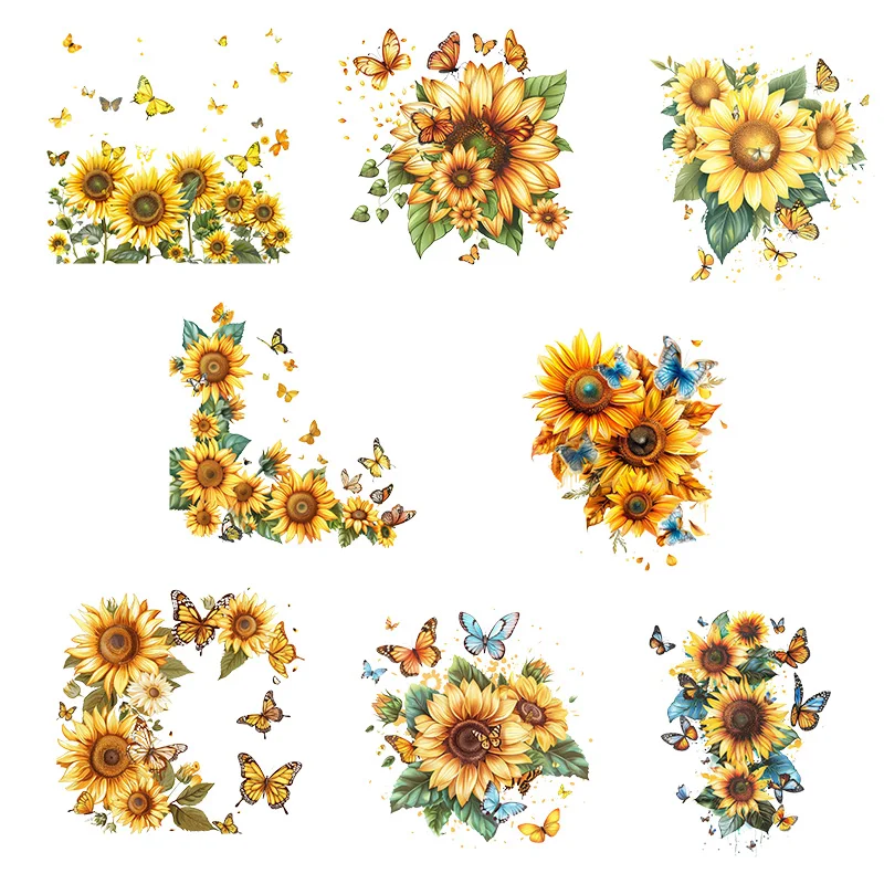 sunflower and butterfly Heat Transfer On Clothes transfers ready to press patches for clothing Iron On Patches Heat Transfer.