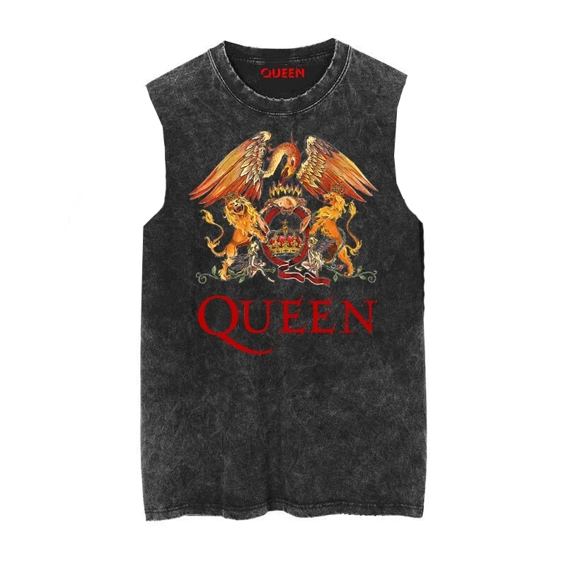 Street Ride Tank Top Summer Queen Band Rock Music Punk Street Old Washed Vintage Batik Sleeveless Tank Top T-Shirt