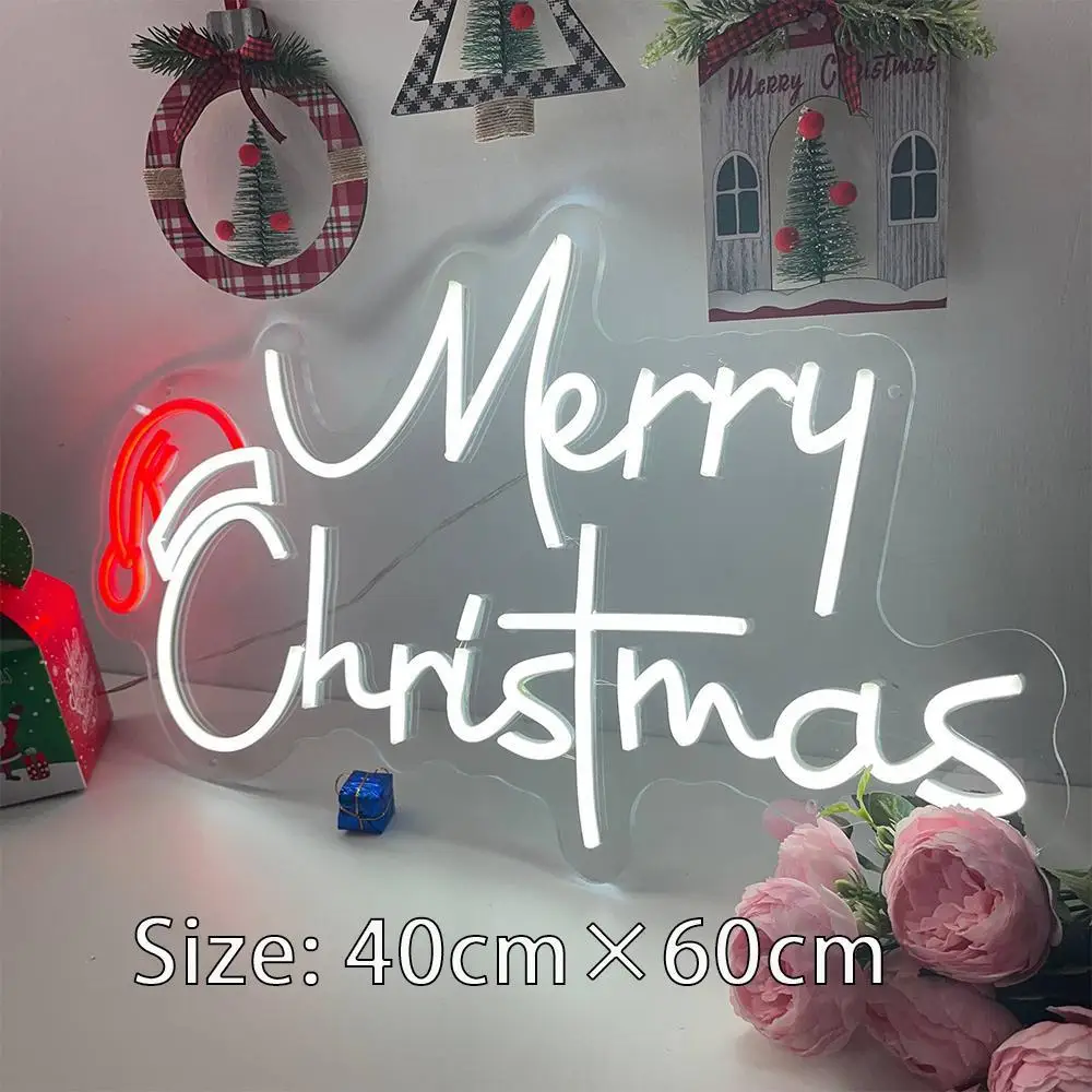 Merry Christmas Neon Lights Adjustable lighting USB Red Green White Acrylic Neon Sign for Christmas New Year Wall Decorat 2024