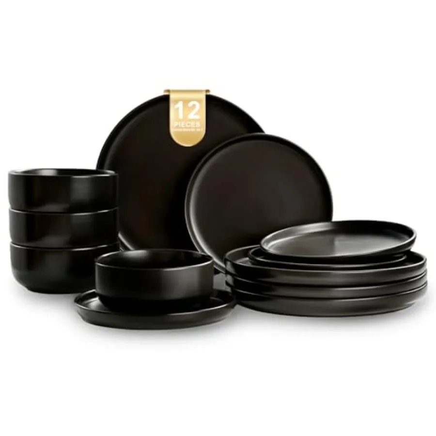 

Plates and Bowls Sets 12 Pieces Ceramic Dinnerware Set for 4 Stoneware Dishware Dishes Set Scratch Resistant Dishes Set Dishwas