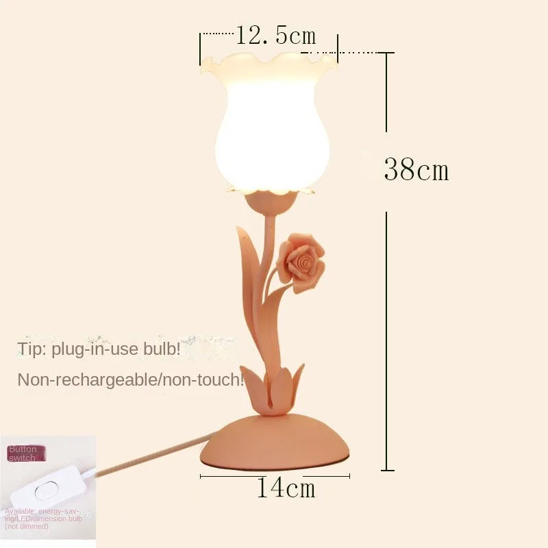 Homhi Rose Flower Table Lamp Led Lights Table Lamp For Girl Bedroom Edside Lamp Room Decorarion Cute Desk Items  HTL-087