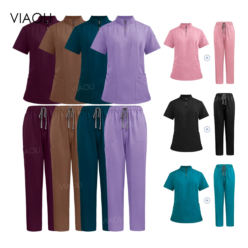 Multi Color Enfermagem Scrub Sets para Mulheres, Uniforme Hospitalar, Vestidos Cirúrgicos, Uniformes de Trabalho Veterinário, Atacado