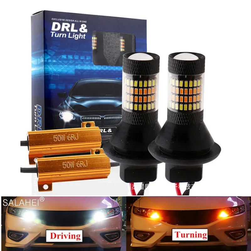 2pcs Ba15s BAU15S 1156 p21w s25 T20 W21W WY21W 7440 light Daytime Running Light+Turn Signal Dual Mode DRL LED External Lights