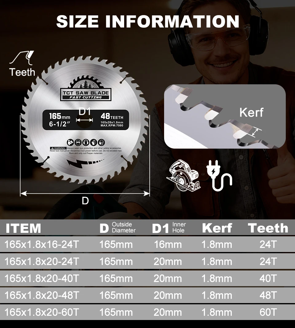 XCAN 1pc 165mm 24/40/48/60T Hartmetall Holz Sägeblätter für Multifunktions Power Tool TCT Kreissäge Klinge Holz Trennscheibe – Detail 8