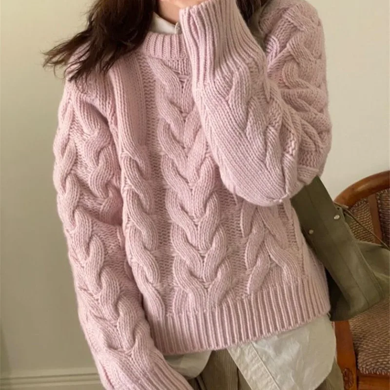 

Autumn and winter new Korean version round neck retro loose lazy style knitwear fashionable versatile women's sweater