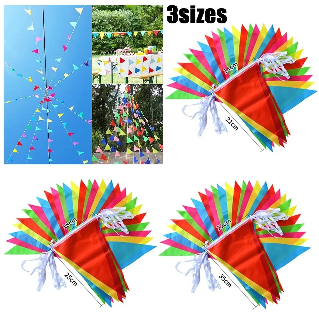 100M Multicolored Triangle Flags Bunting Party Banner Triangle Garland For Kindergarten Home Garden Wedding Shop Street Decor