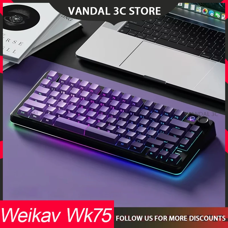 Weikav Wk75 Mechanical Keyboard Wireless Tri Mode Custom Hot Swap Rgb With Screen Esport Gamer Keyboard For Pc Accessory Gift ﻿