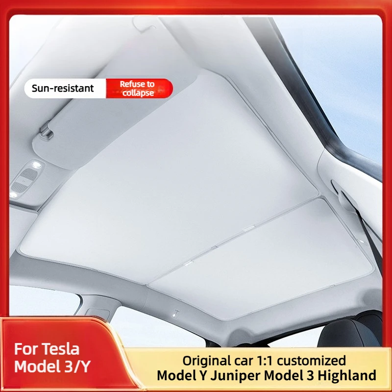 

For Tesla Model 3/Y Model 3 Highland Model Y Juniper 2025 Ice Cloth Buckle Glass Roof Sunshade Car Front Rear Sunroof Skylight