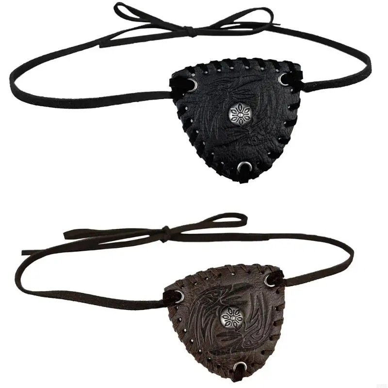 

B95F Vintage Leather Eye Mask Pirate Eye Covers Medieval Csotume Accessories for Men Halloween Cosplay LARP Themed Event
