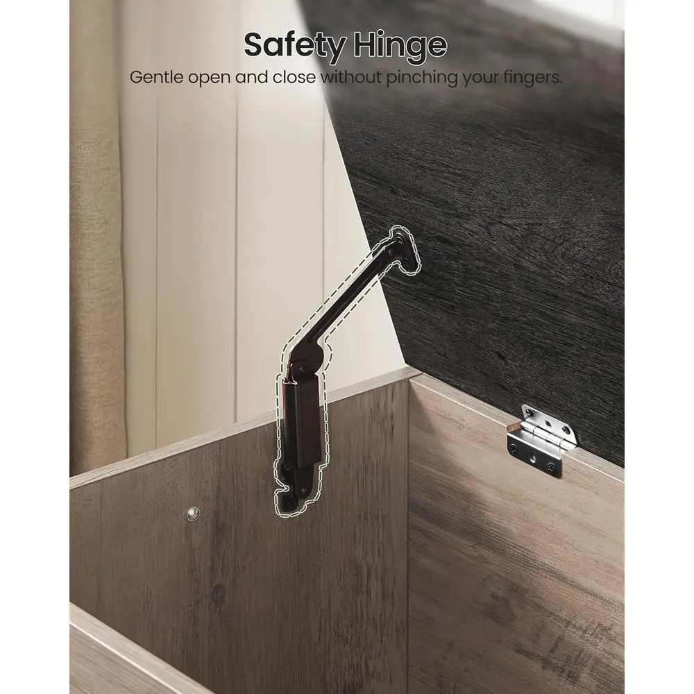 Retro-Bauernhaus-Aufbewahrungstruhe aus Holz, Anthrazit und Greige, Spielzeugkiste für Schlafzimmer und Wohnzimmer mit Sicherheitsscharnier