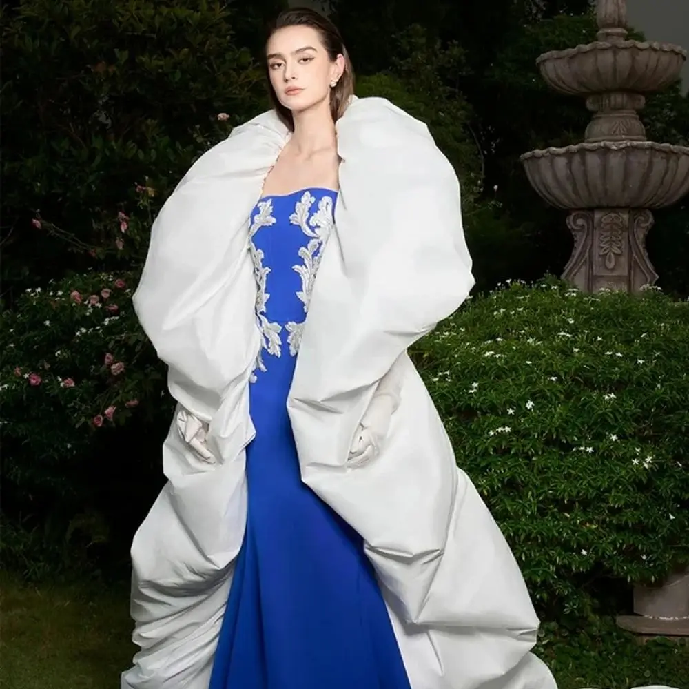 

Off-Shoulder Taffeta Floor Length Shawl，Not Include Dress,Taffeta Evening Cape,Runway Party Outfit Coat Cape Accessories