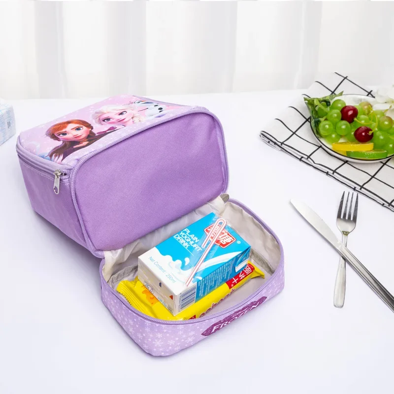 2024 Disney Cartoon Frozen 2 borsa da scuola per studenti carina borsa da pranzo a doppio strato borsa da pranzo portatile per bambini borsa da