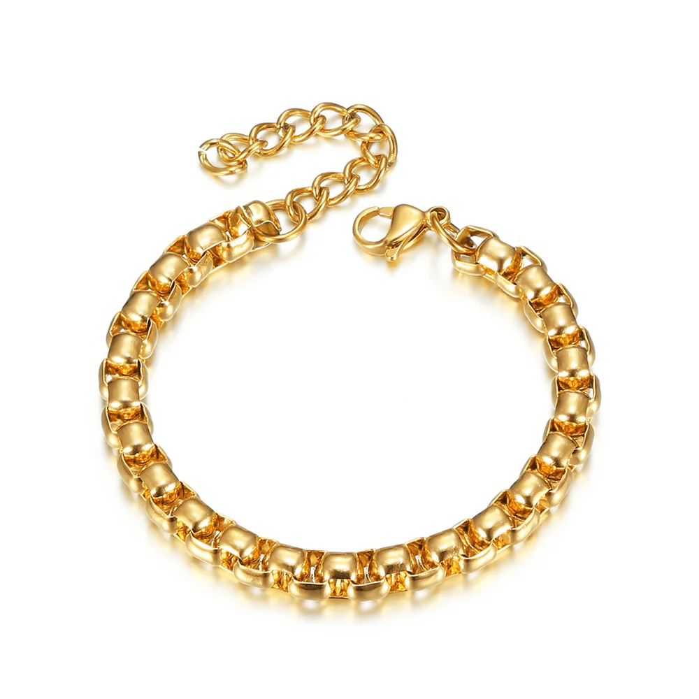 

2022 New Miami Box Chain Bracelet for Men Women, 18K Gold Plated Stainless Steel Link Chain Wristband Classic Punk Male Jewelry