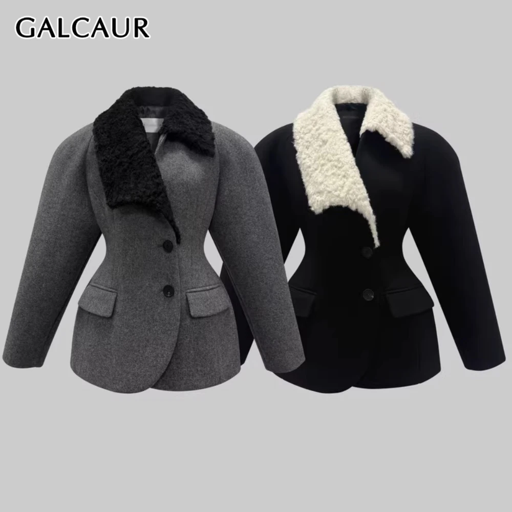 

GALCAUR однотонная куртка из сращенного меха, женская утягивающая корейская уличная одежда с лацканами и длинными рукавами, женские куртки, осенняя модная стильная новинка