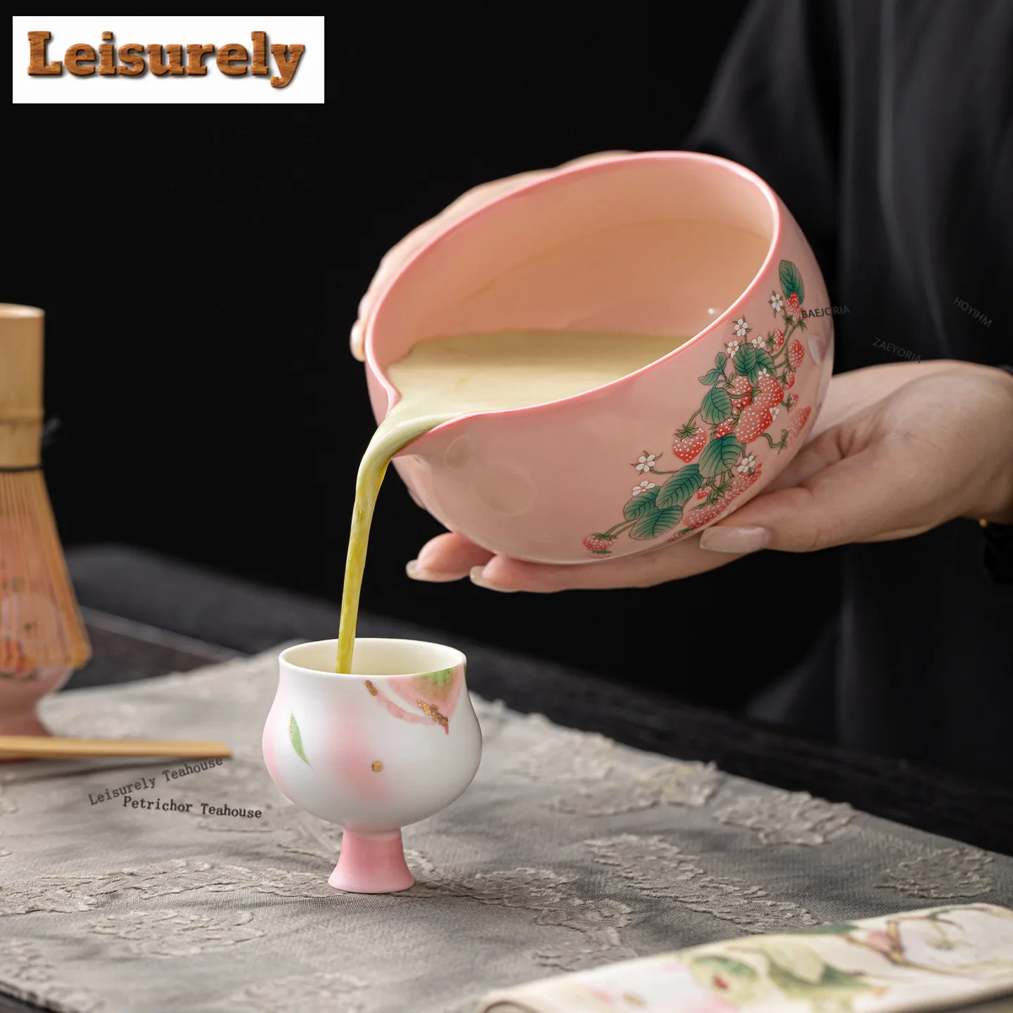 HOYIHM Pink Ru Tea Set Complete Set Japanese Matcha Set Kit Green Tea Powder Tea Ceremonial Kitchen Supplies For Beverage Shop