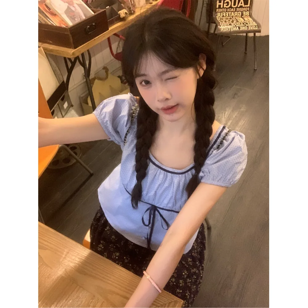 

Sweet Spicy Bubble Sve Color Blo irt Women's Summer 2025 New Versatile Slimming Anti-Aging Doll irt Top